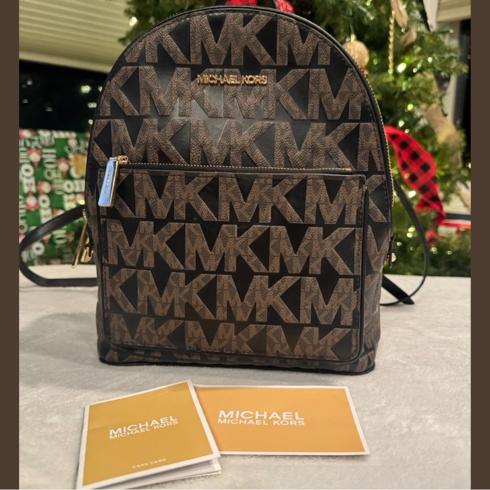 Michael Kors Medium Black & Brown Logo Backpack. Adina MD - Great Condition - Picture 1 of 10